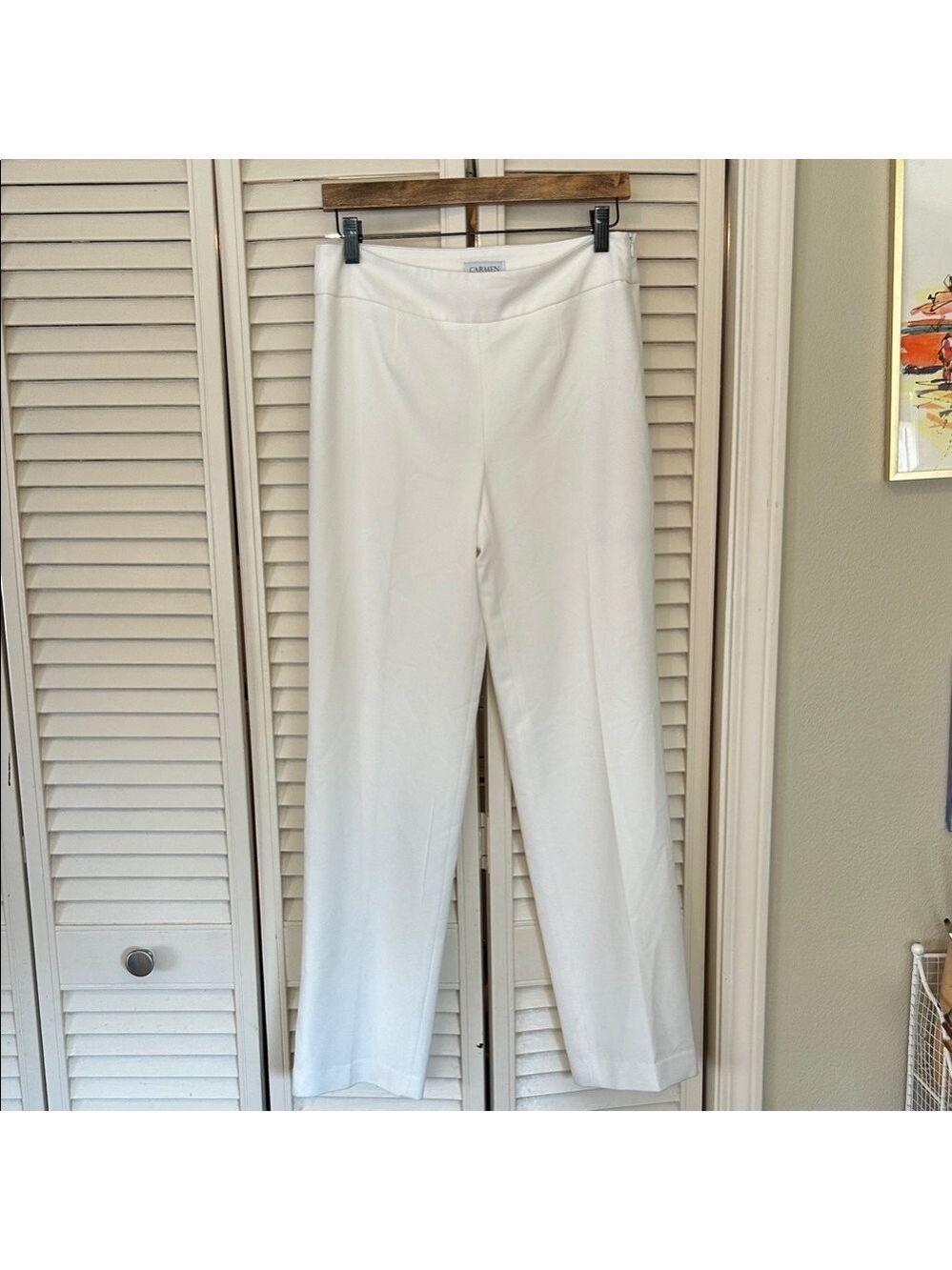 Carmen Marc Valvo White Straight-Leg Pants | Size 4